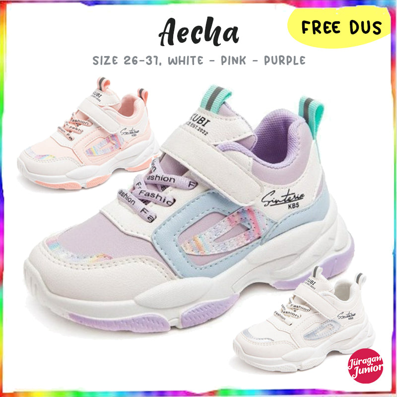 Sepatu AECHA Sneakers Anak Perempuan Non LED IMPORT Size 26-37 Usia 2-10 Tahun