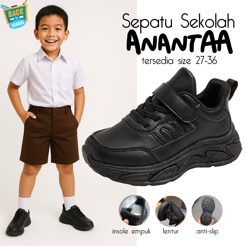 Sepatu ANANTAA Sepatu Sekolah Anak Laki-laki & Perempuan Import 26-37 Usia 2-10 Tahun