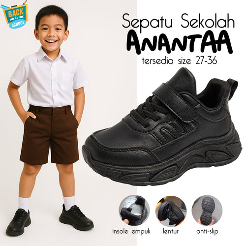 Sepatu ANANTAA Sepatu Sekolah Anak Laki-laki & Perempuan Import 26-37 Usia 2-10 Tahun