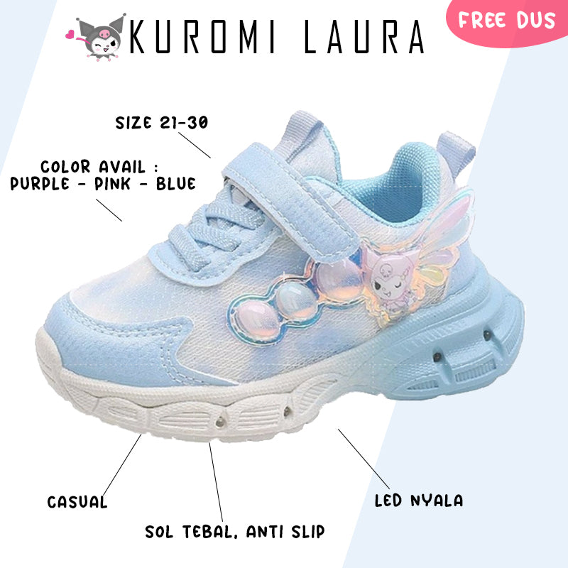 Sepatu KUROMI LAURA Sepatu LED Anak Perempuan Import 21-30 Usia 1-5Tahun