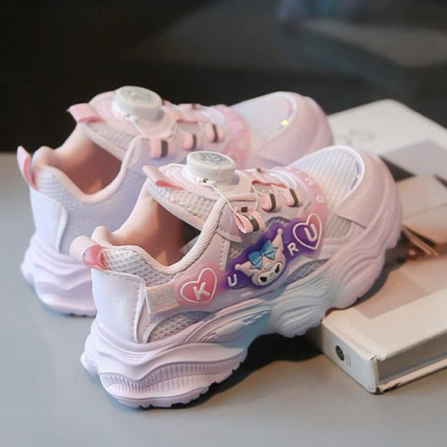 Super Junior [COD] Sepatu KUROMI KYURU Sepatu LED Anak Perempuan Import 26-37 Usia 2-10 Tahun