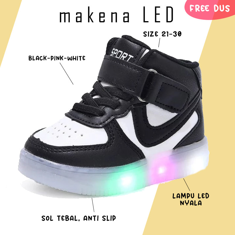 Sepatu Anak MAKENA Perempuandan Laki-laki Lampu LED Import 21-30 1-5 Tahun