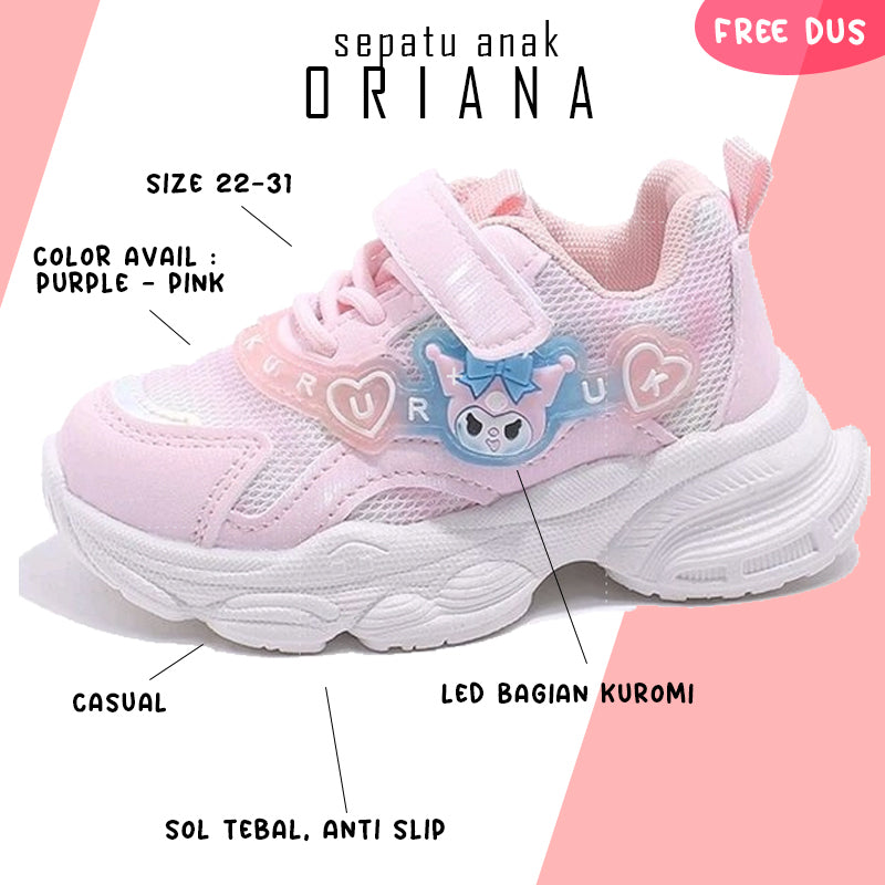 Sepatu KUROMI ORIANA Sepatu LED Anak Perempuan Import 22-31 Usia 1-6Tahun