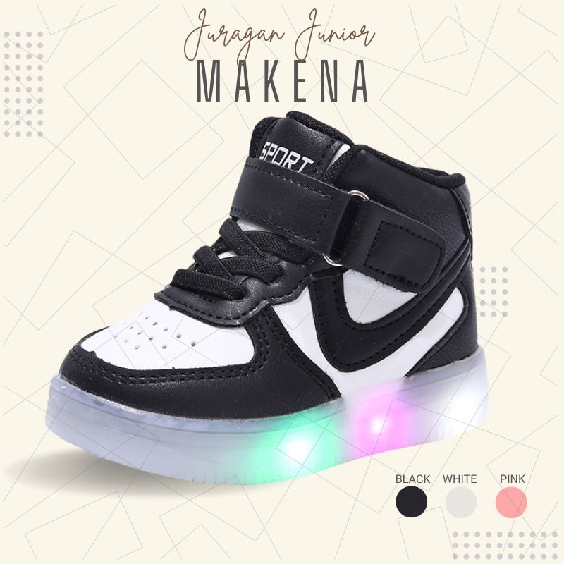 Sepatu Anak MAKENA Perempuandan Laki-laki Lampu LED Import 21-30 1-5 Tahun