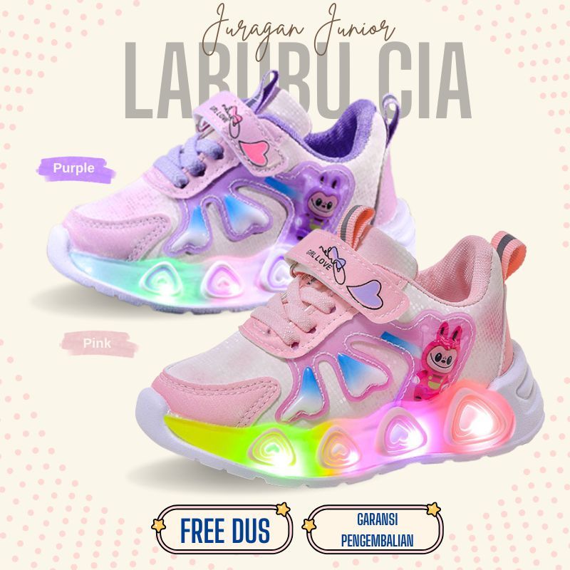 Sepatu LABUBU LAND Sepatu LED Anak Perempuan Import 21-30 Usia 1-5Tahun