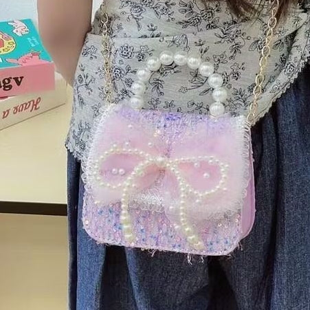 Tas Anak Selempang Tas Tangan Uang Lebaran 2026 Luna Pearl Mini Tas Tangan Mutiara Anak Perempuan Import