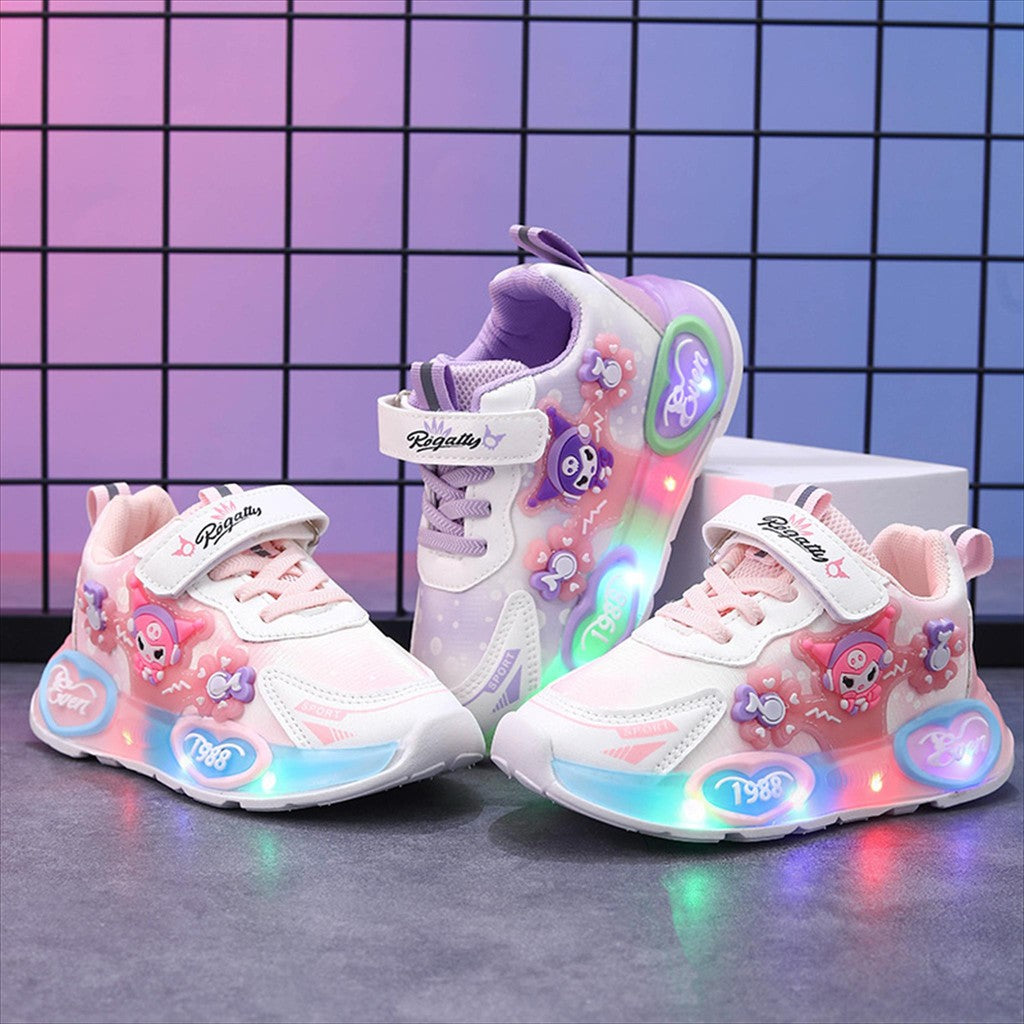 Super Junior [COD] Sepatu KUROMI MILA Sepatu LED Anak Perempuan Import 21-30 Usia 1-5 Tahun