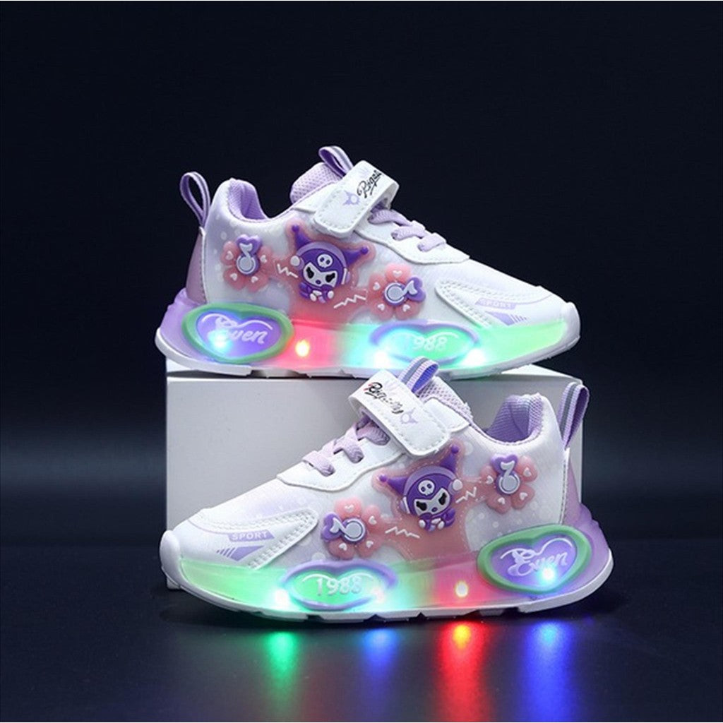 Super Junior [COD] Sepatu KUROMI MILA Sepatu LED Anak Perempuan Import 21-30 Usia 1-5 Tahun