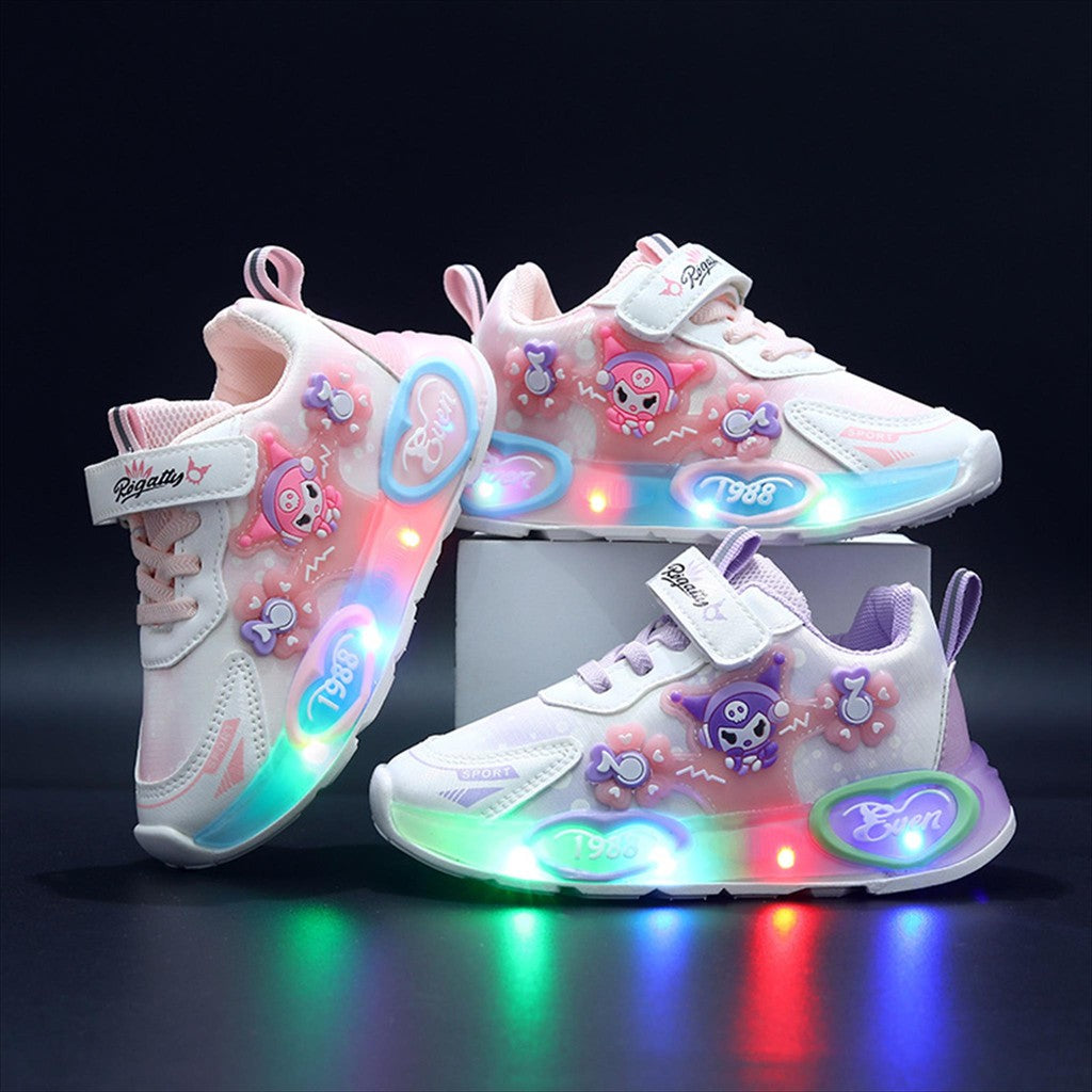 Super Junior [COD] Sepatu KUROMI MILA Sepatu LED Anak Perempuan Import 21-30 Usia 1-5 Tahun
