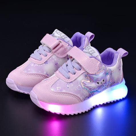Sepatu KUROMI ALFA  Anak Menyala LED Sepatu Sneaker Casual Pink Purple Size 21-30 usia 1 2 3 4 5 tahun