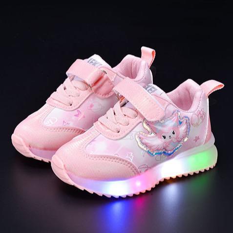 Sepatu KUROMI ALFA  Anak Menyala LED Sepatu Sneaker Casual Pink Purple Size 21-30 usia 1 2 3 4 5 tahun