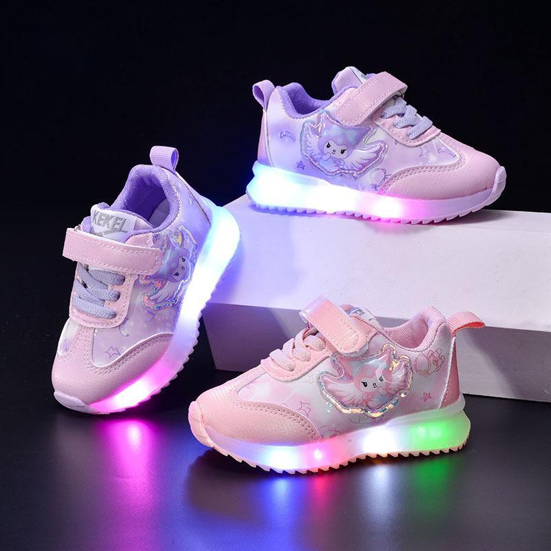 Sepatu KUROMI ALFA  Anak Menyala LED Sepatu Sneaker Casual Pink Purple Size 21-30 usia 1 2 3 4 5 tahun